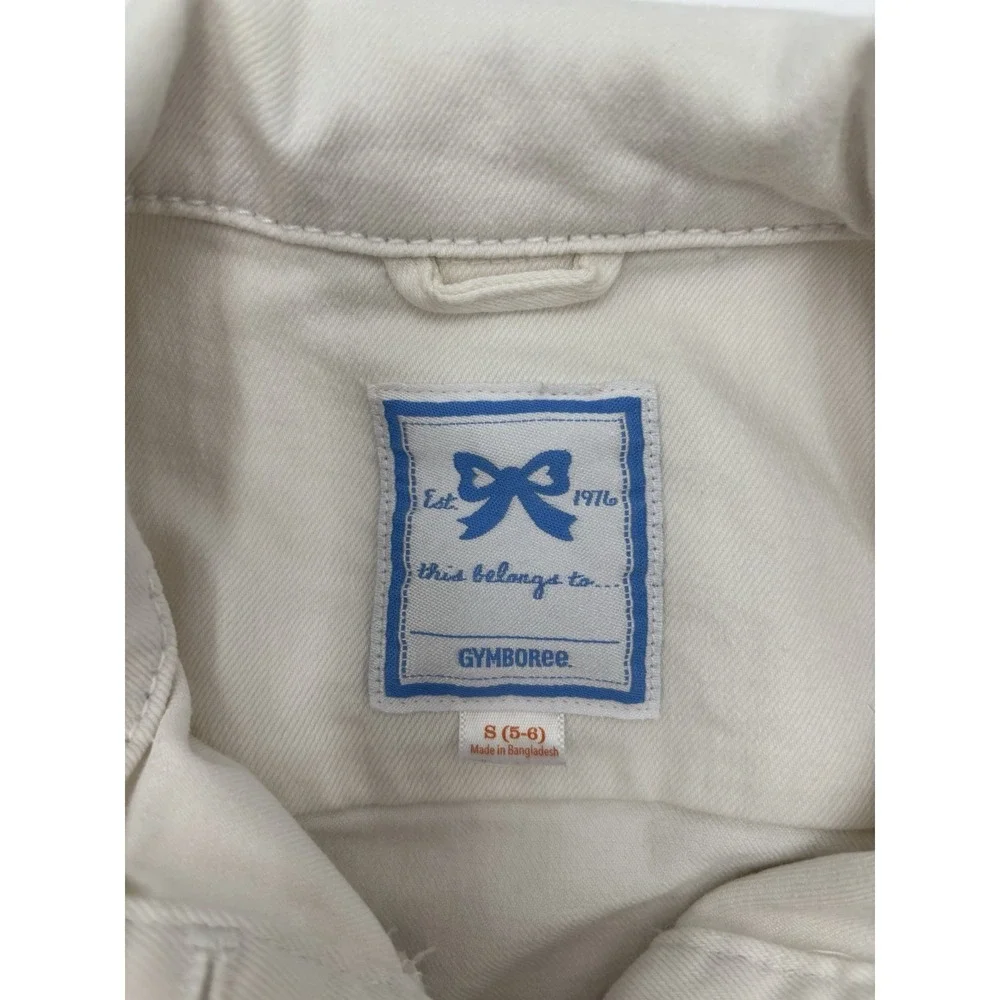 Gymboree Girls Ivory Stretch Denim Jean Jacket Size S 5-6 Button Front